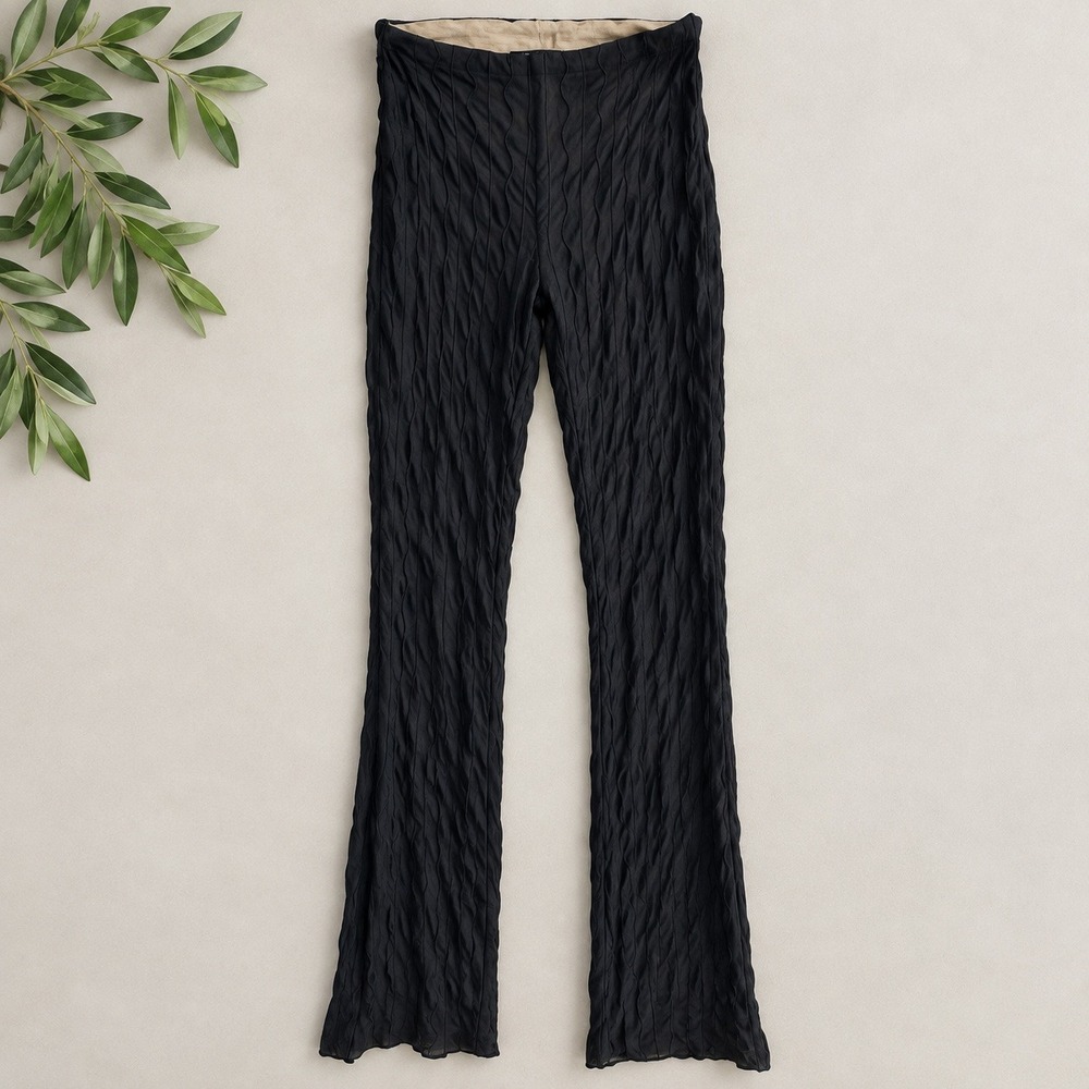 Naked Wardrobe Pants Black Textured Mesh Flare Wavy Pleated Sz XS Y2K Streetwear